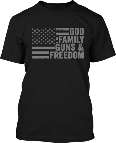 God Family Guns and Freedom - Men's Patriotic Shirts
